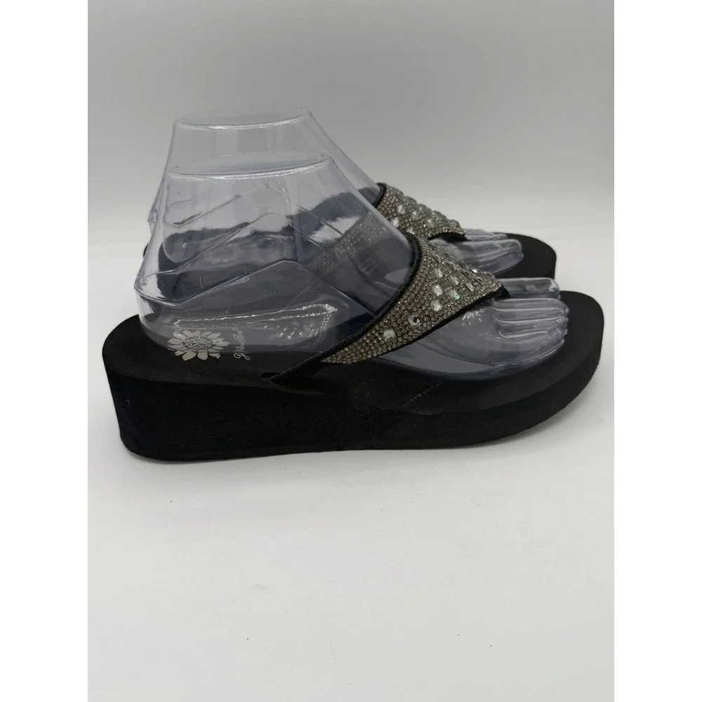 Yellow Box Women's Embellished Rhinestone Sparkle 2" Heel Wedge Sandals Size 7.5 - Picture 3 of 5